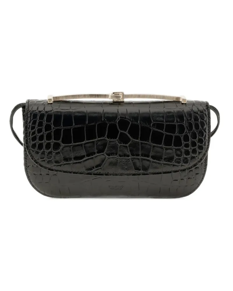 Tom Ford Tumbled Arc Mini-Tasche aus Leder mit Kroko-Print - Schwarz Schwarz