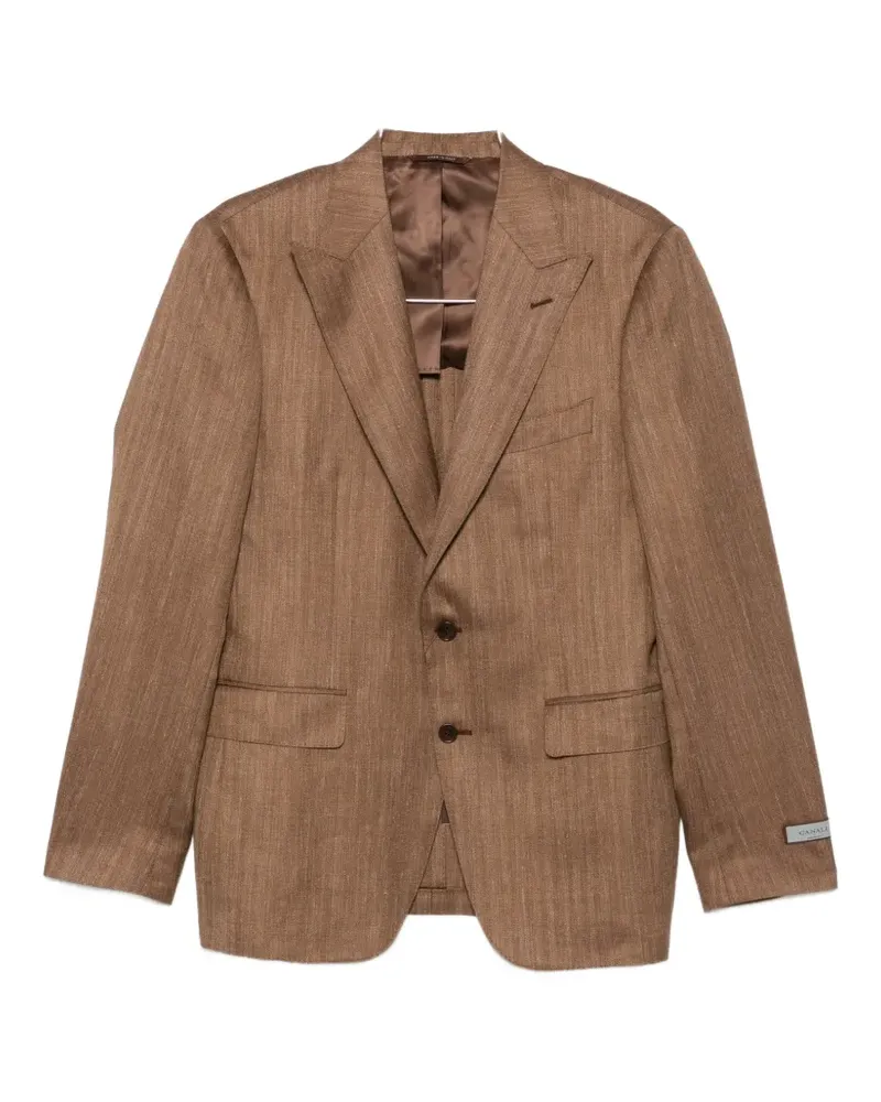 Canali herringbone-pattern notch-lapels blazer - Braun Braun