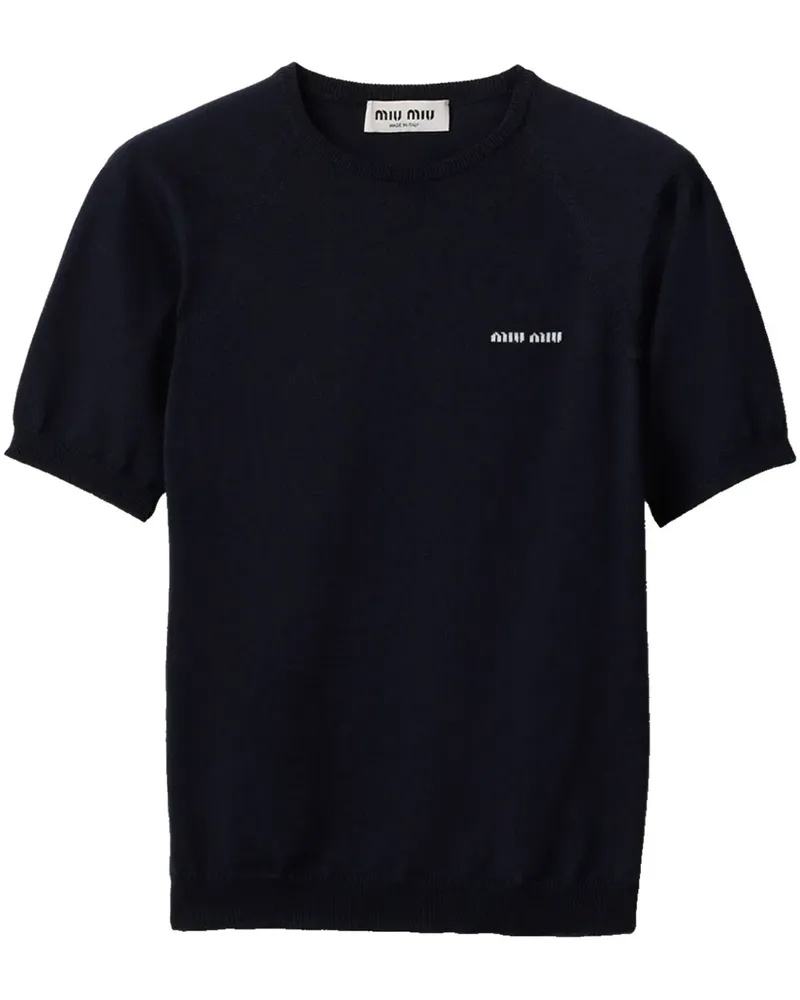 Miu Miu T-Shirt mit Logo-Intarsie - Blau Blau