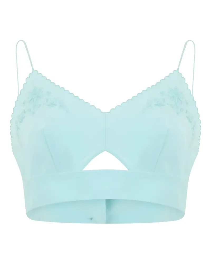Alberta Ferretti scalloped floral-embroidered top - Blau Blau