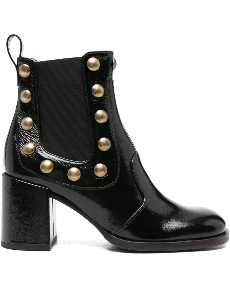 Chie Mihara Verzierte Stiefeletten mit Blockabsatz 75mm - Schwarz Schwarz