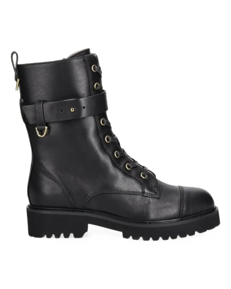 Coccinelle Schnürstiefel im Military-Look mit Schnallenriemen - Schwarz Schwarz
