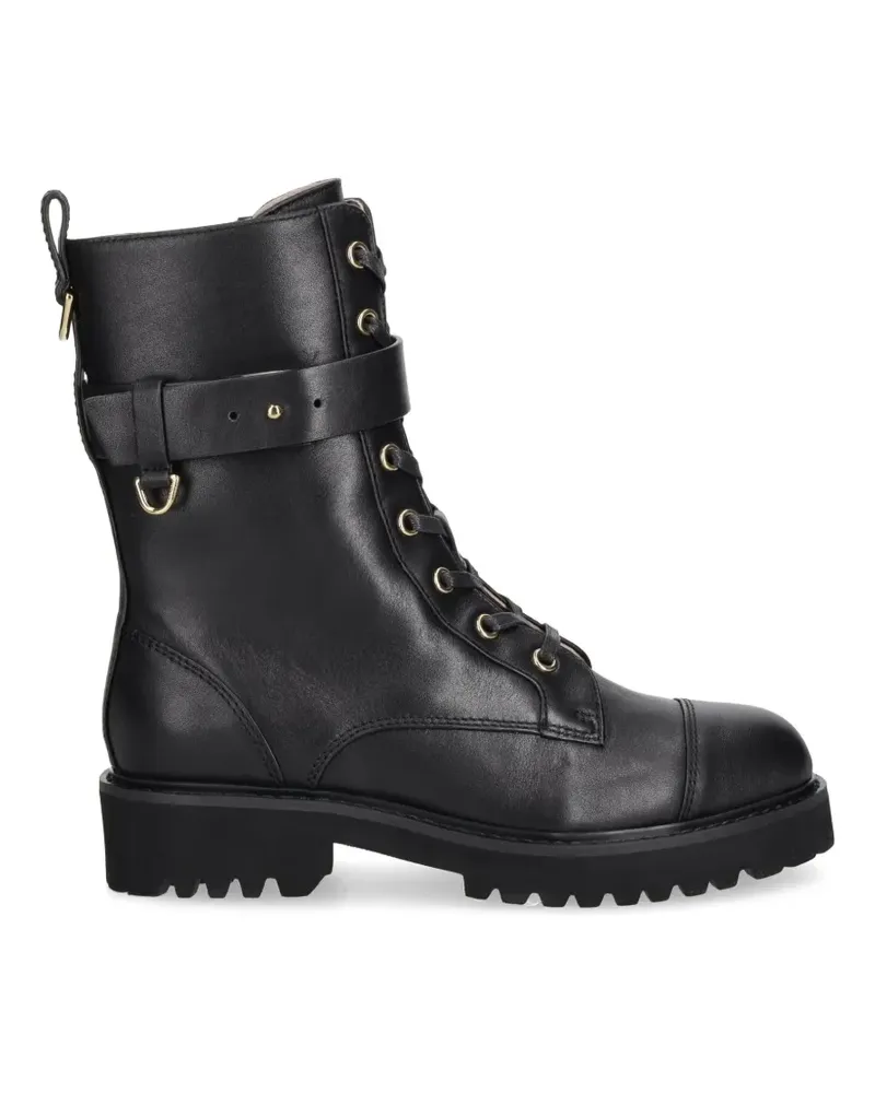 Coccinelle Schnürstiefel im Military-Look mit Schnallenriemen - Schwarz Schwarz