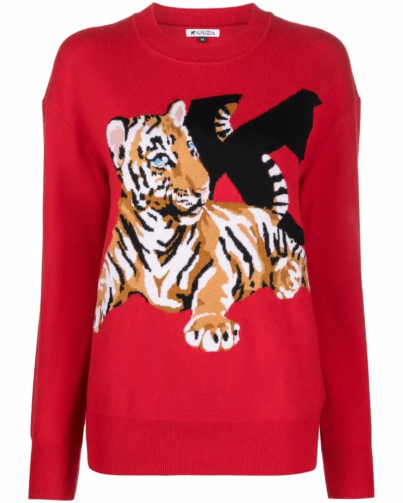 KRIZIA Pullover mit Tiger - Rot Rot