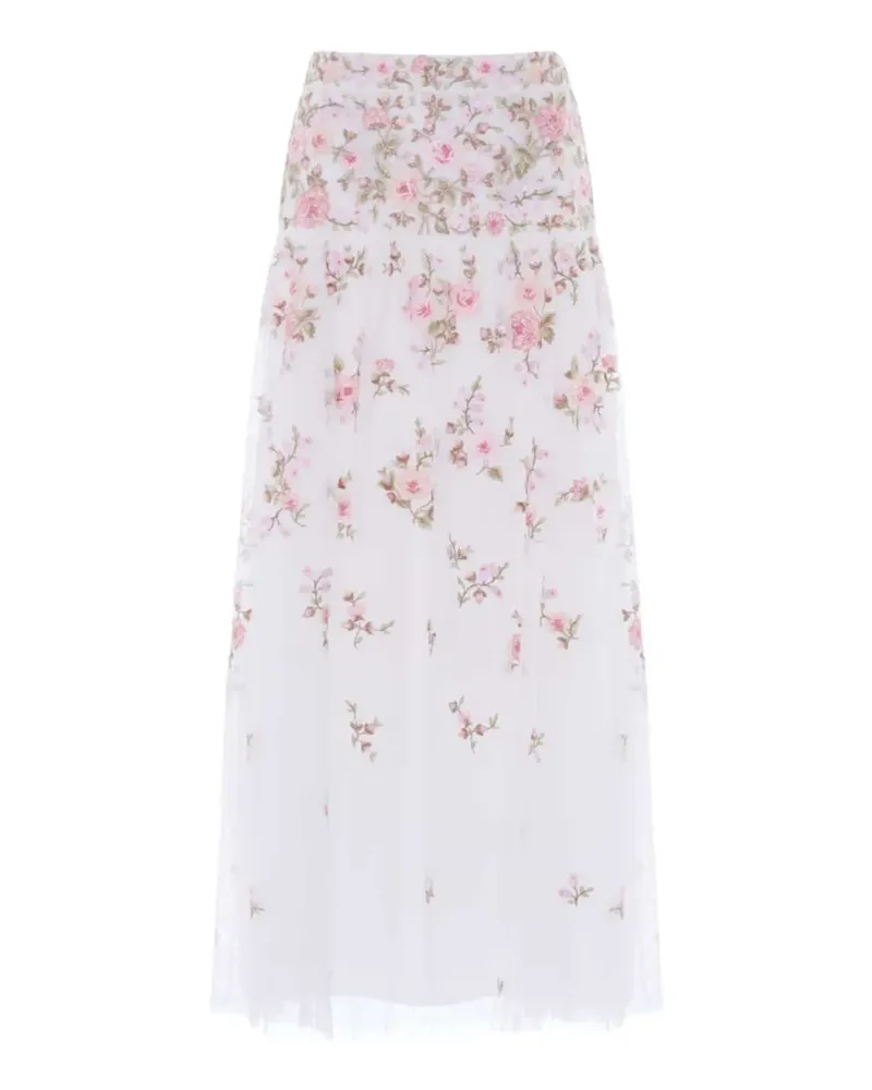 Needle & Thread Eden Rose embroidered midi skirt - Weiß Weiß