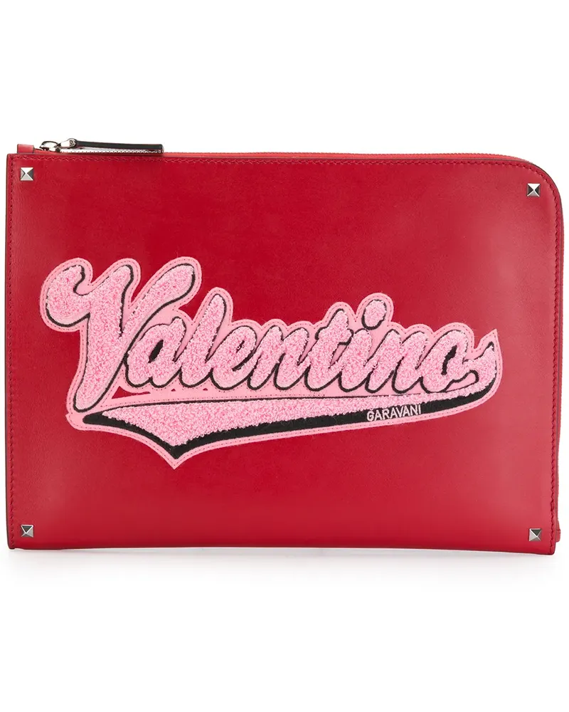 Valentino Garavani Rockstud' Clutch mit Logo-Applikation - Rot Rot