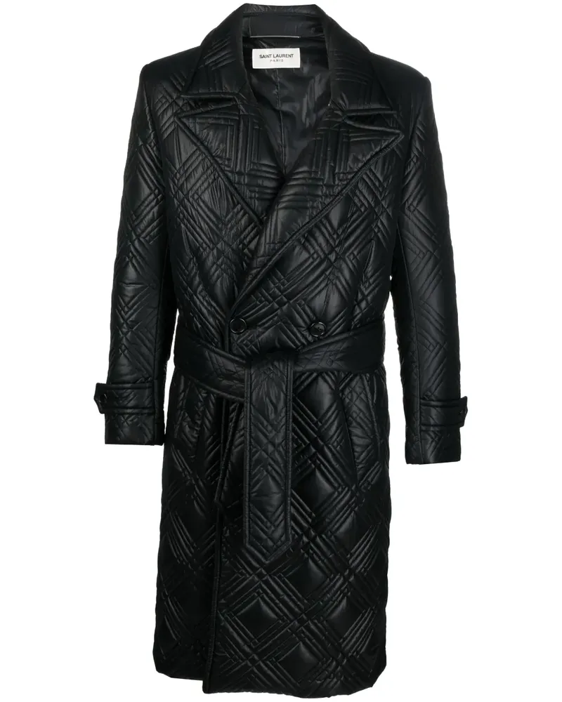 Saint Laurent Gesteppter Midimantel im Wickelstil - Schwarz Schwarz
