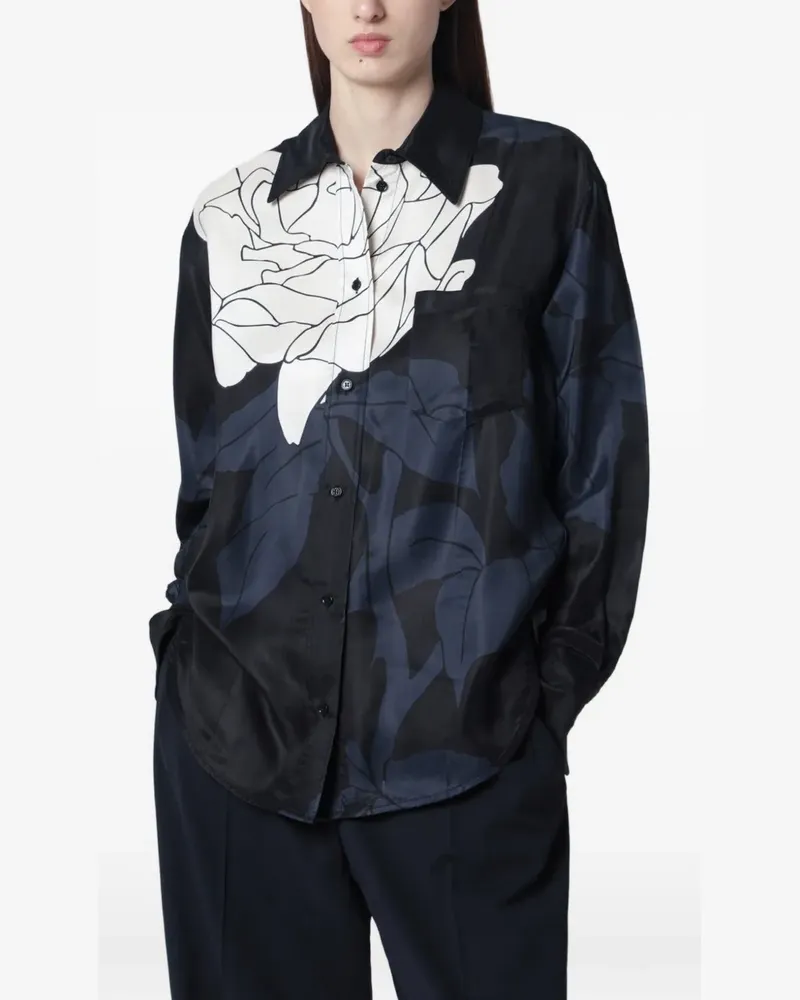 Victoria Beckham Geblümtes Hemd im Pyjama-Stil - Schwarz Schwarz