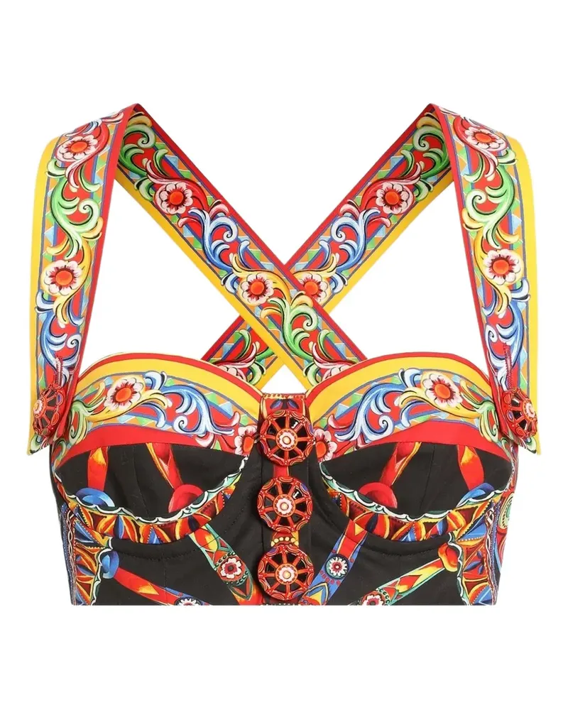 Dolce & Gabbana Popeline-Oberteil mit Carretto-Print - Schwarz Schwarz