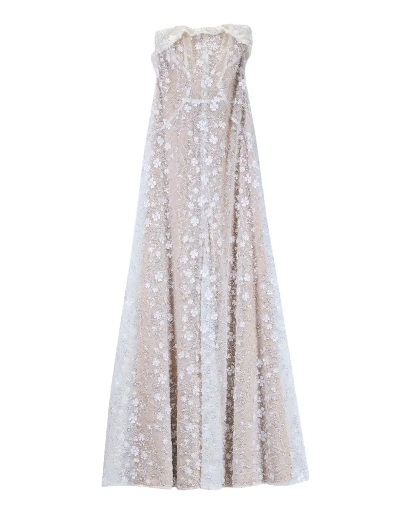 Genny Maxikleid mit Blumenstickerein und Pailletten - Weiß Weiß