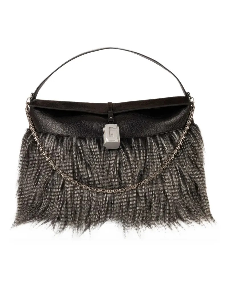 GCDS Mega Comma feather-effect fringed tote bag - Schwarz Schwarz