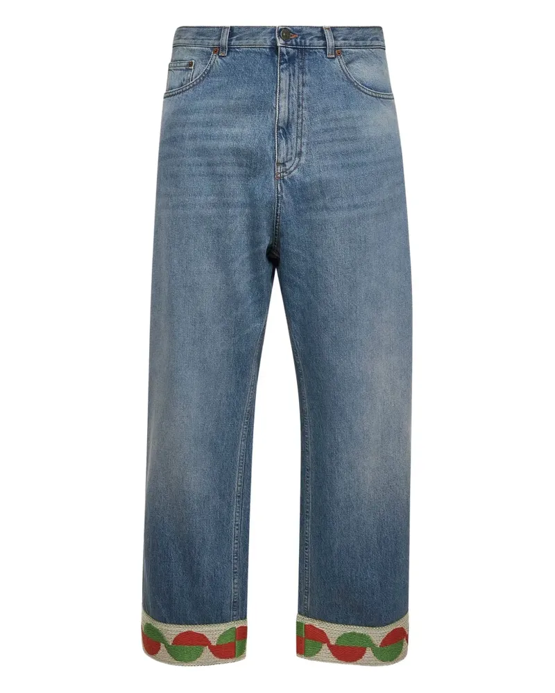 Valentino Garavani Wide-Leg-Jeans mit Jacquard-Saum - Blau Blau