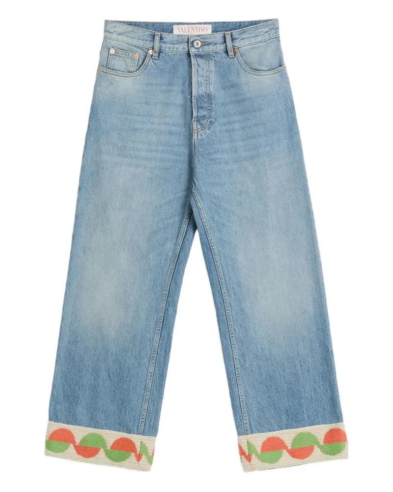 Valentino Garavani Wide-Leg-Jeans mit Jacquard-Saum - Blau Blau