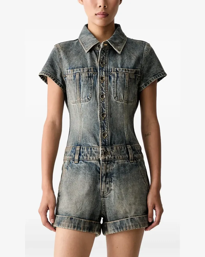 Miss Sixty patchwork-logo denim playsuit - Blau Blau