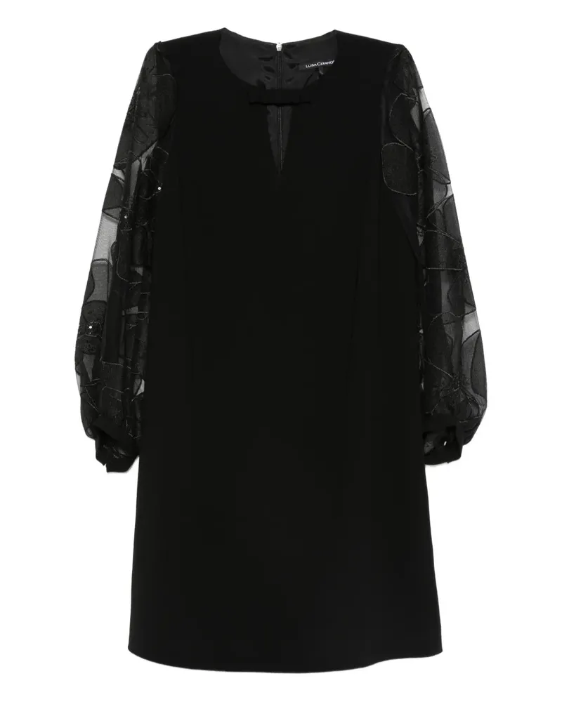 Luisa Cerano Ballonärmel-Minikleid mit Blumenapplikation - Schwarz Schwarz