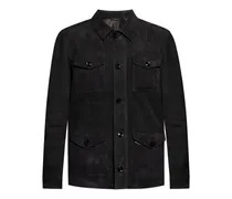 Wildlederjacke mit Klappentasche - Schwarz
