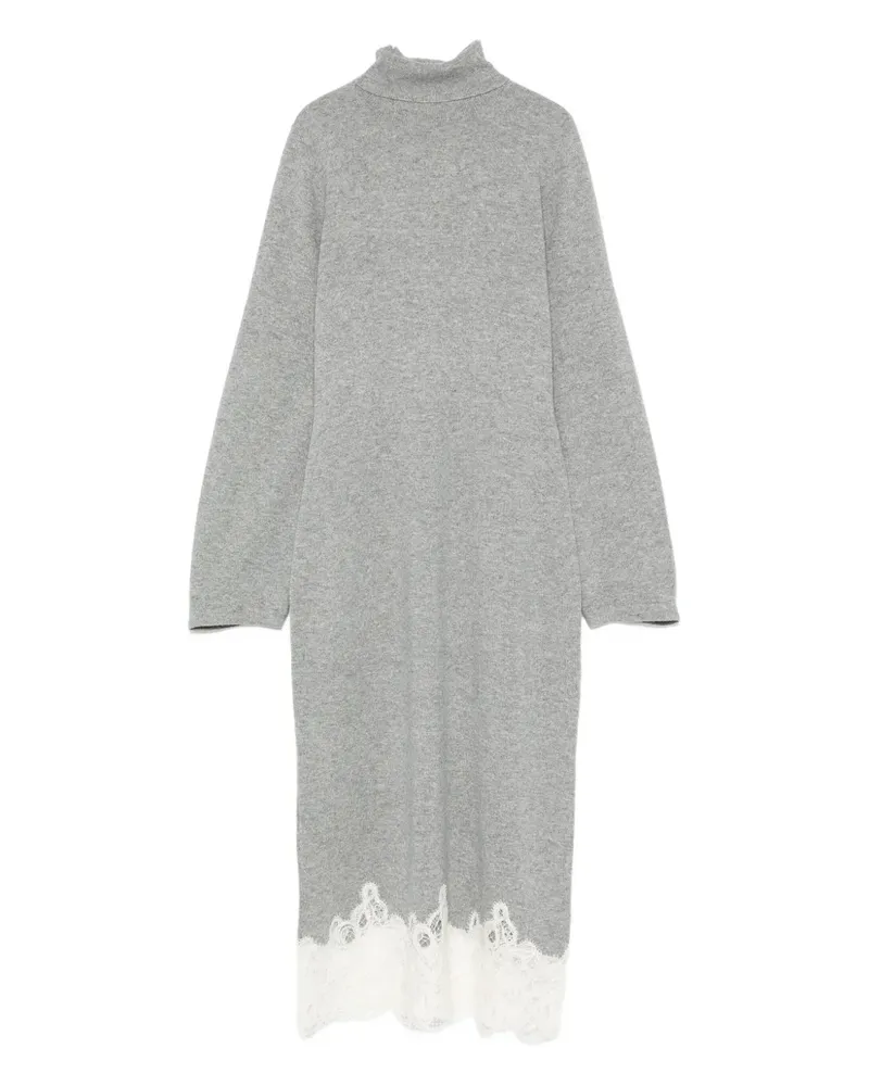 Fabiana Filippi Rollkragen-Midikleid mit Spitzenbesatz - Grau Grau
