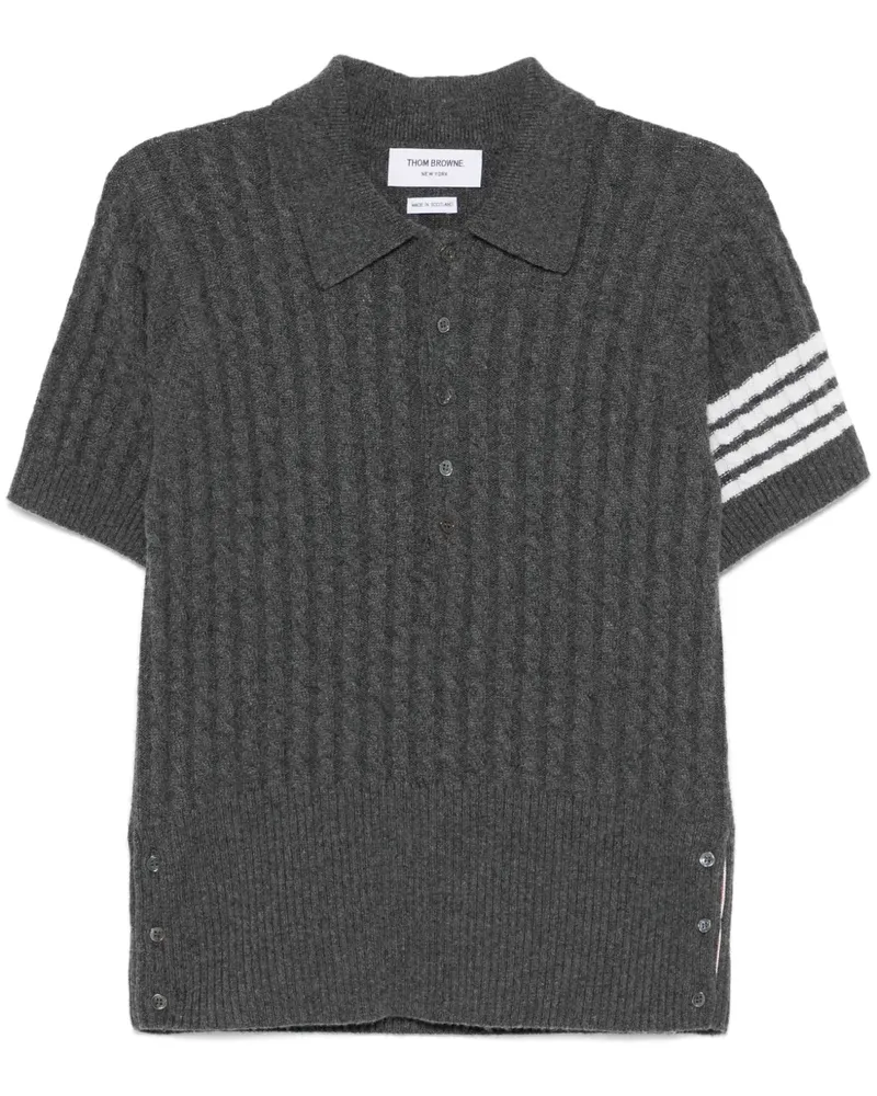 Thom Browne 4 Bar Stripe Poloshirt mit Zopfmuster - Grau Grau