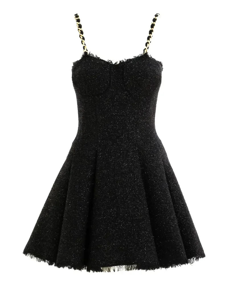 Balmain Minikleid mit ausgefransten Kanten und Kettenriemen - Schwarz Schwarz