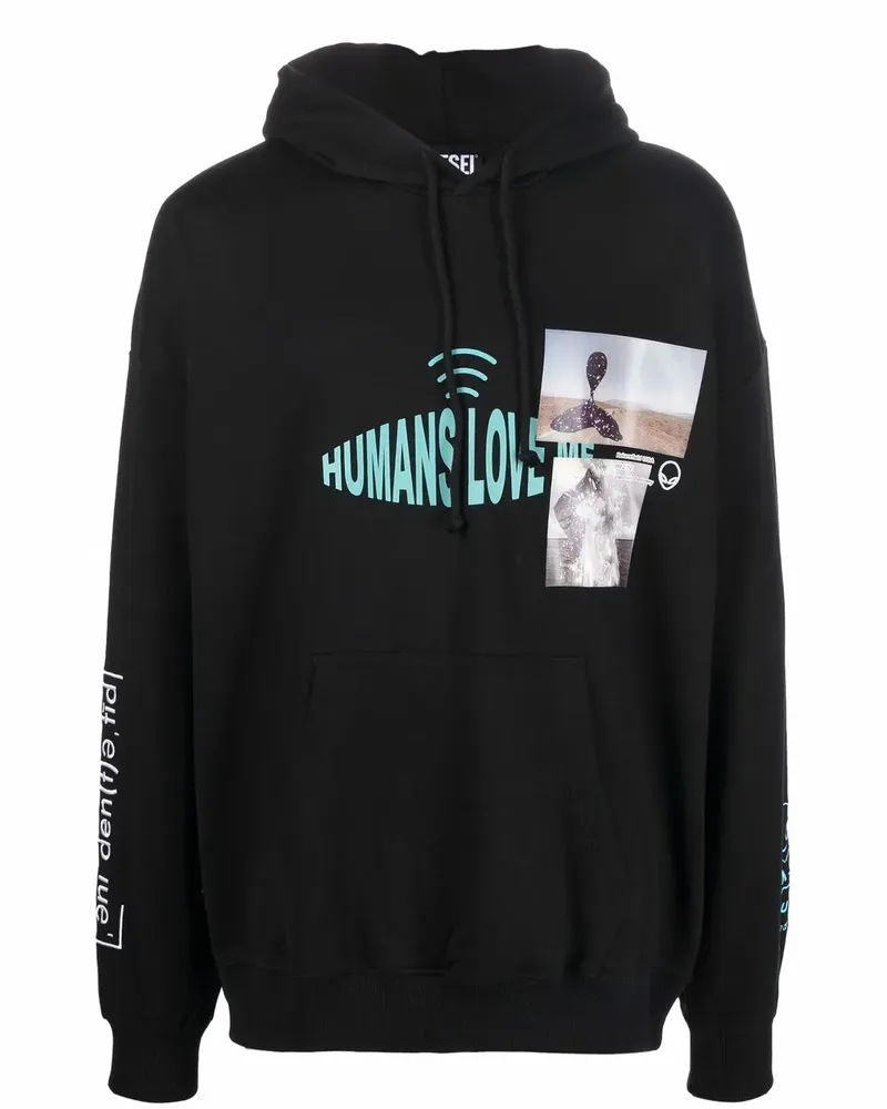 Diesel Humans Love Me Hoodie - Schwarz Schwarz