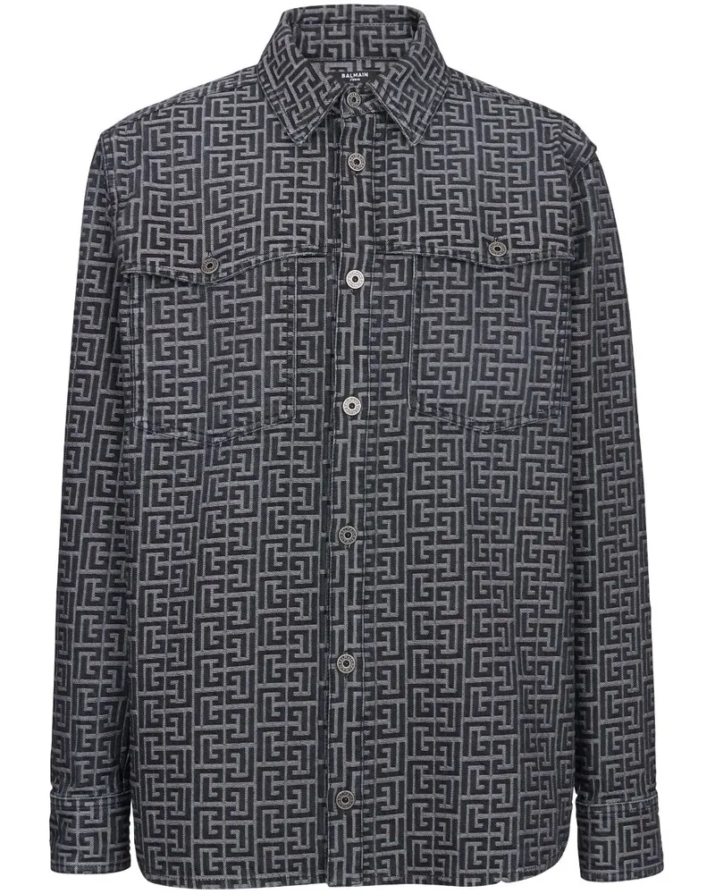 Balmain Jeanshemd aus Monogramm-Jacquard - Schwarz Schwarz