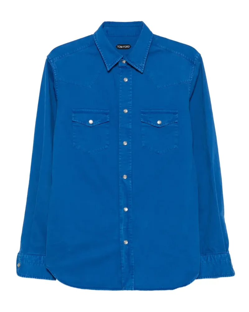 Tom Ford Peach Twill-Hemd im Western-Style mit Druckknöpfen - Blau Blau