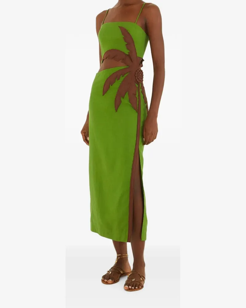 FARM Rio palm-tree cut-out midi dress - Grün Grün
