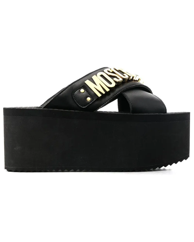 Moschino Plateau-Sandalen mit Logo-Schild Schwarz