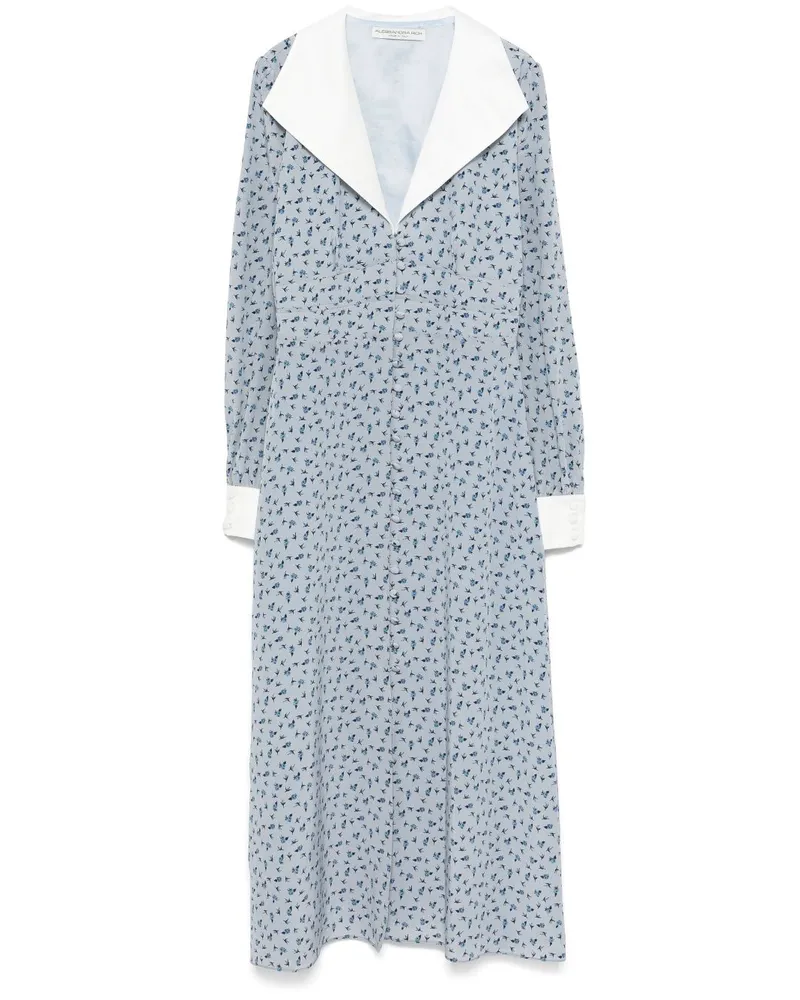 Alessandra Rich Midikleid mit Rosen-Print - Blau Blau