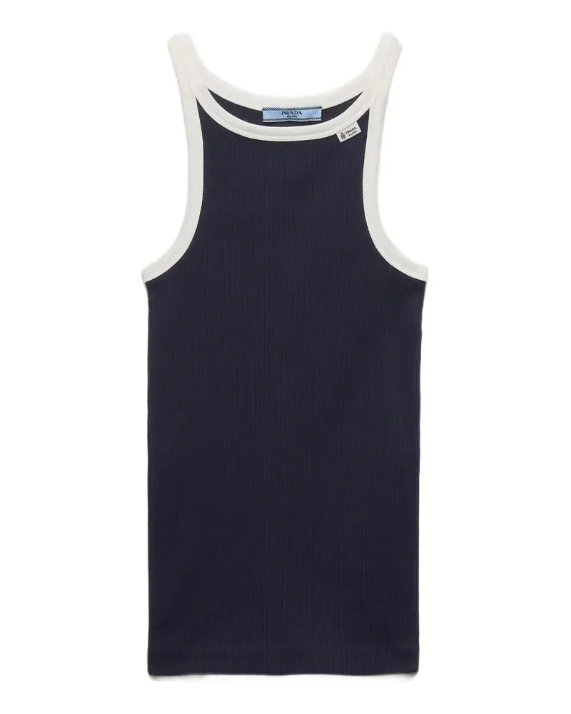 Prada Geripptes Tanktop mit Kontrastdetails - Blau Blau