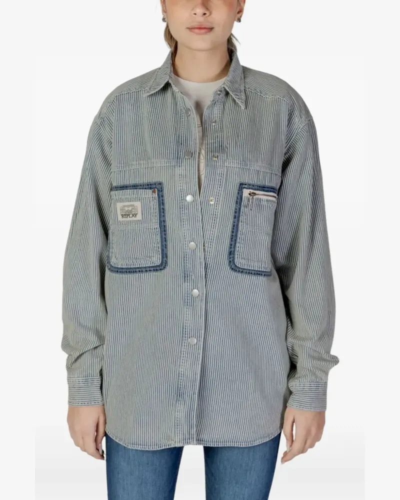 Replay striped pocket-detail shirt - Blau Blau