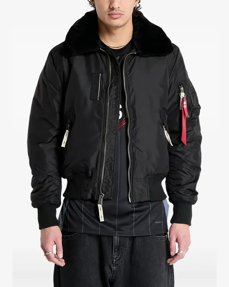 Alpha Industries Bomberjacke mit Lammfellbesatz - Schwarz Schwarz
