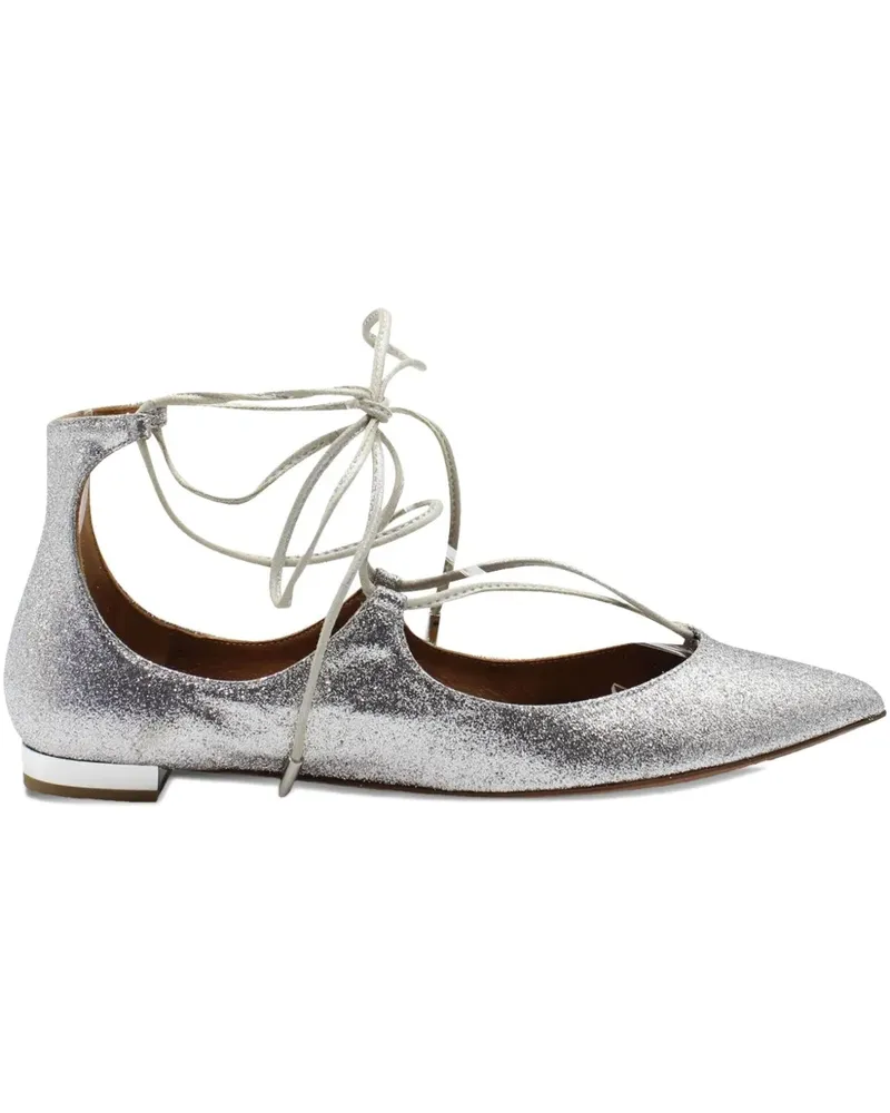 Aquazzura glitter lace-up flats - Silber Silber