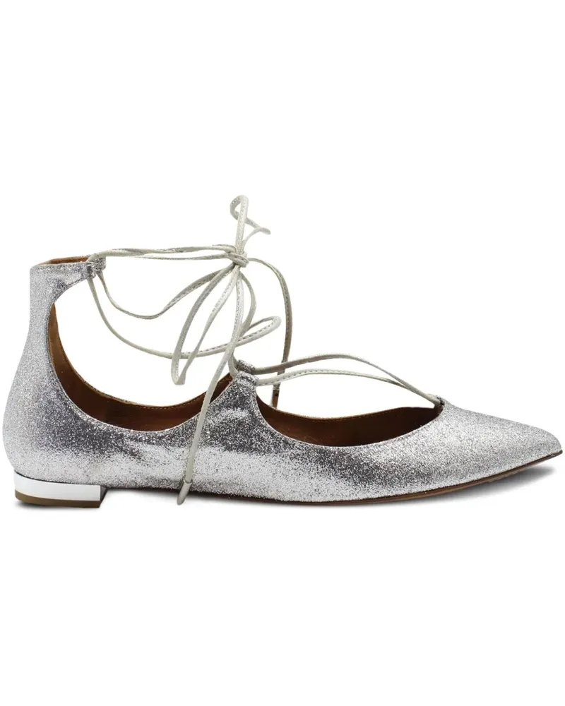 Aquazzura glitter lace-up flats - Silber Silber