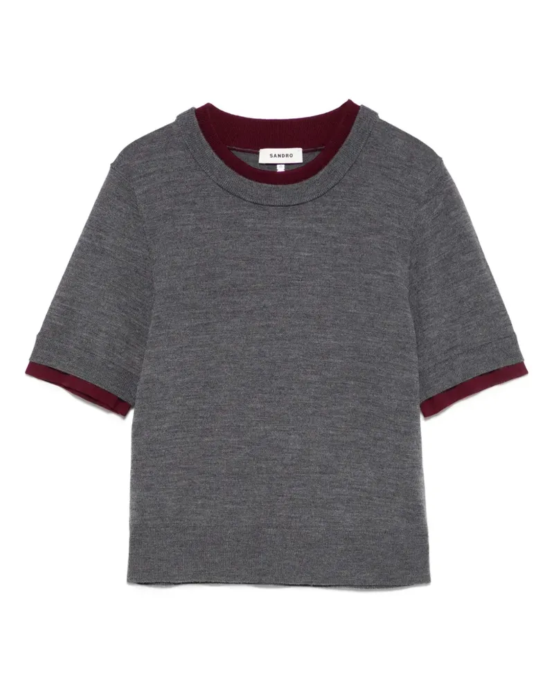 Sandro T-Shirt mit Kontrastdetails - Grau Grau