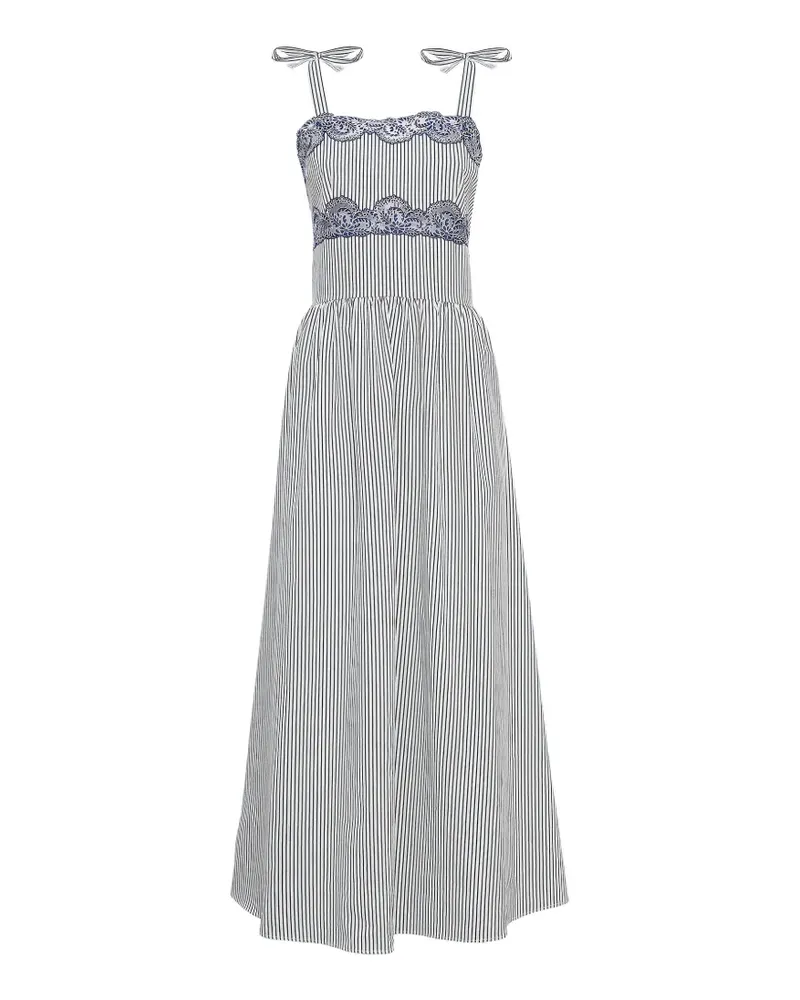 Loretta Caponi Gestreiftes Sabine Midikleid mit Spitzenbesatz - Weiß Weiß
