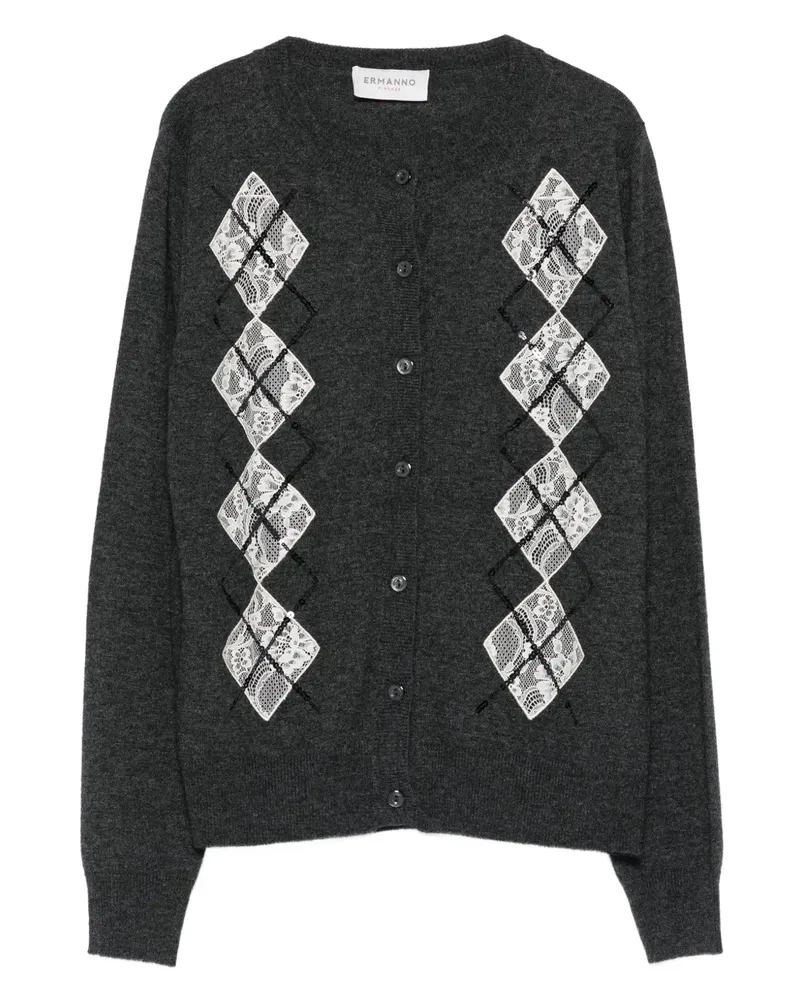 Ermanno Scervino Cardigan mit Spitzeneinsätzen im Argyle-Muster - Grau Grau