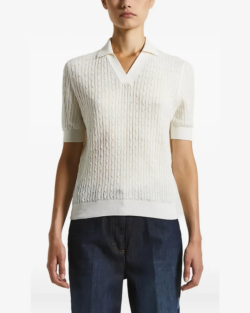 Peserico Poloshirt mit Zopfmuster - Weiß Weiß