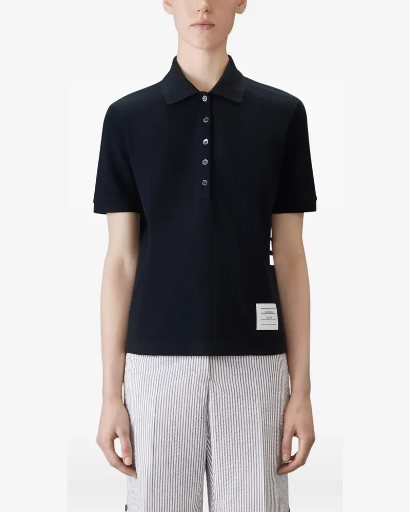 Thom Browne Klassisches Pique Poloshirt mit 4-Streifen - Schwarz Schwarz