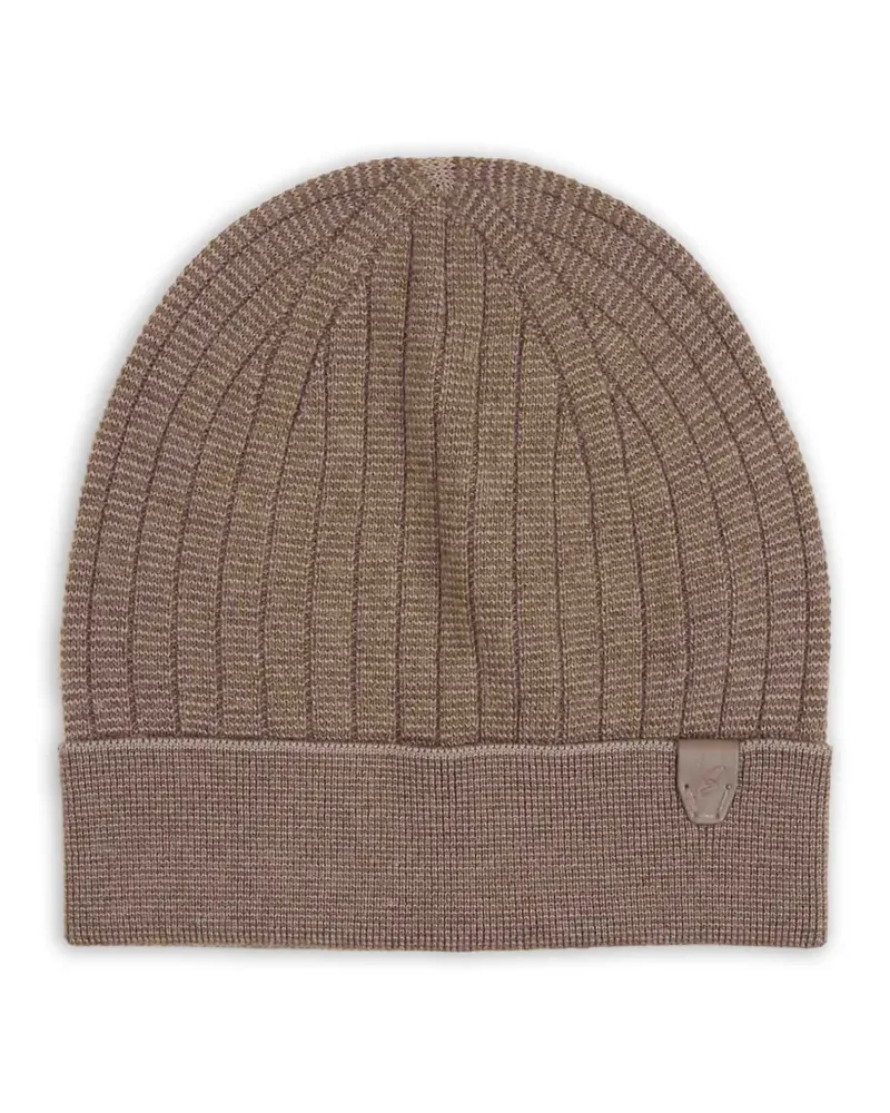 Brioni ribbed logo-patch beanie hat - Braun Braun
