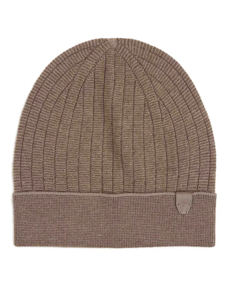 Brioni ribbed logo-patch beanie hat - Braun Braun