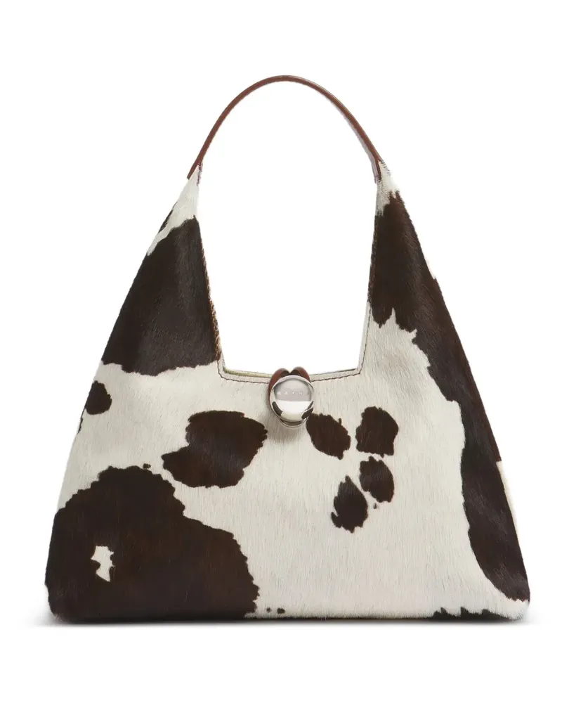 Marni Schultertasche mit Kuhfell-Optik - Weiß Weiß