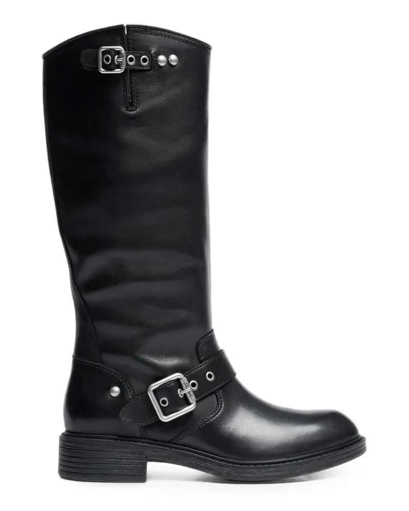 ash Freesia Bikerstiefel mit Schnalle - Schwarz Schwarz