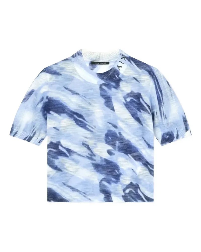 Armani Exchange Kurzärmeliger Pullover mit abstraktem Print - Blau Blau