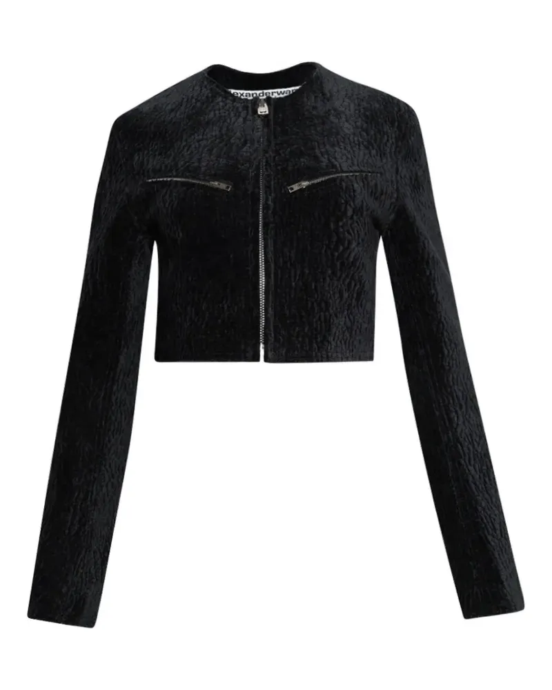 Alexander Wang Croppedjacke in Samtoptik - Schwarz Schwarz