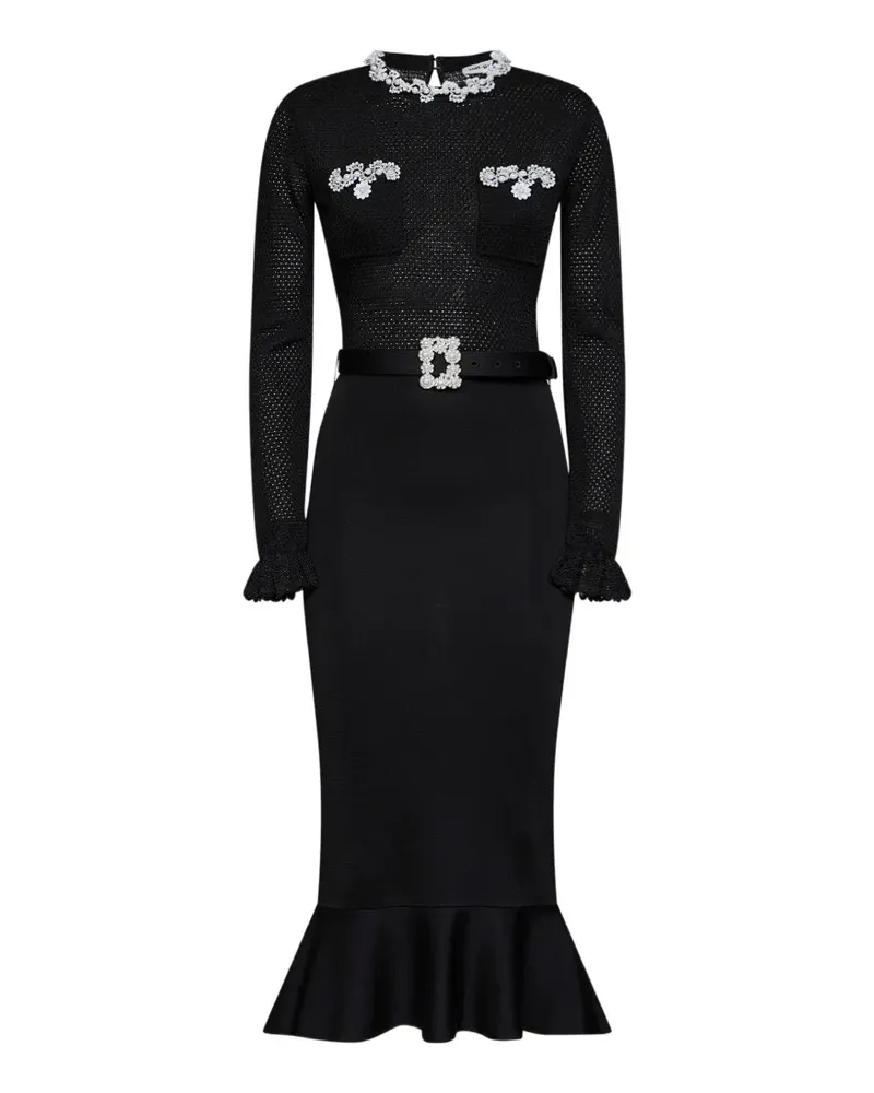 Self-Portrait Midikleid mit Perlenstickerei - Schwarz Schwarz