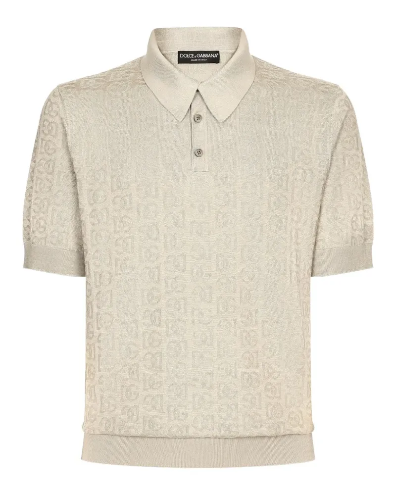 Dolce & Gabbana silk jacquard polo shirt with DG logo - Nude Nude