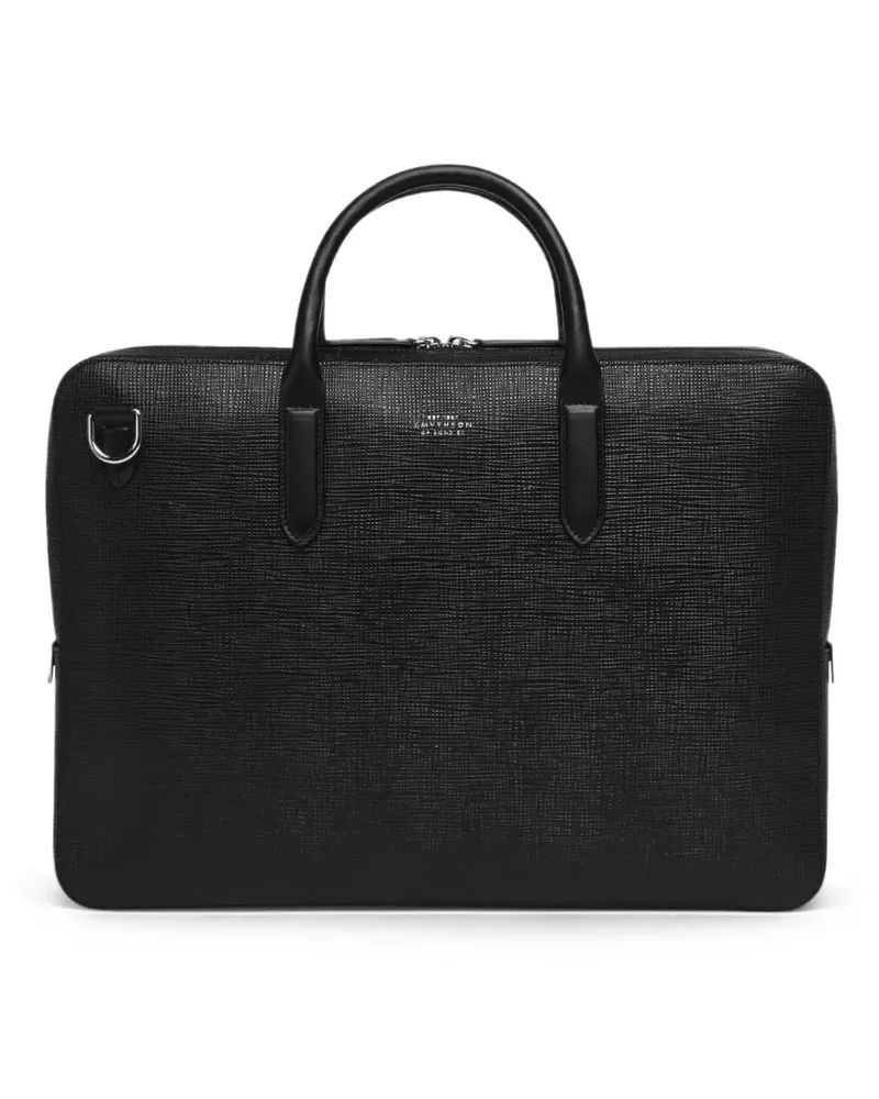 Smythson Aktentasche mit gekreuzten Riemen - Schwarz Schwarz