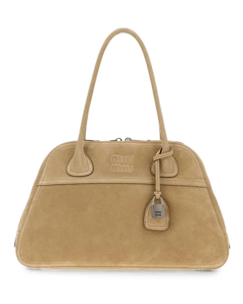Miu Miu Vivant Schultertasche aus Wildleder - Nude Nude