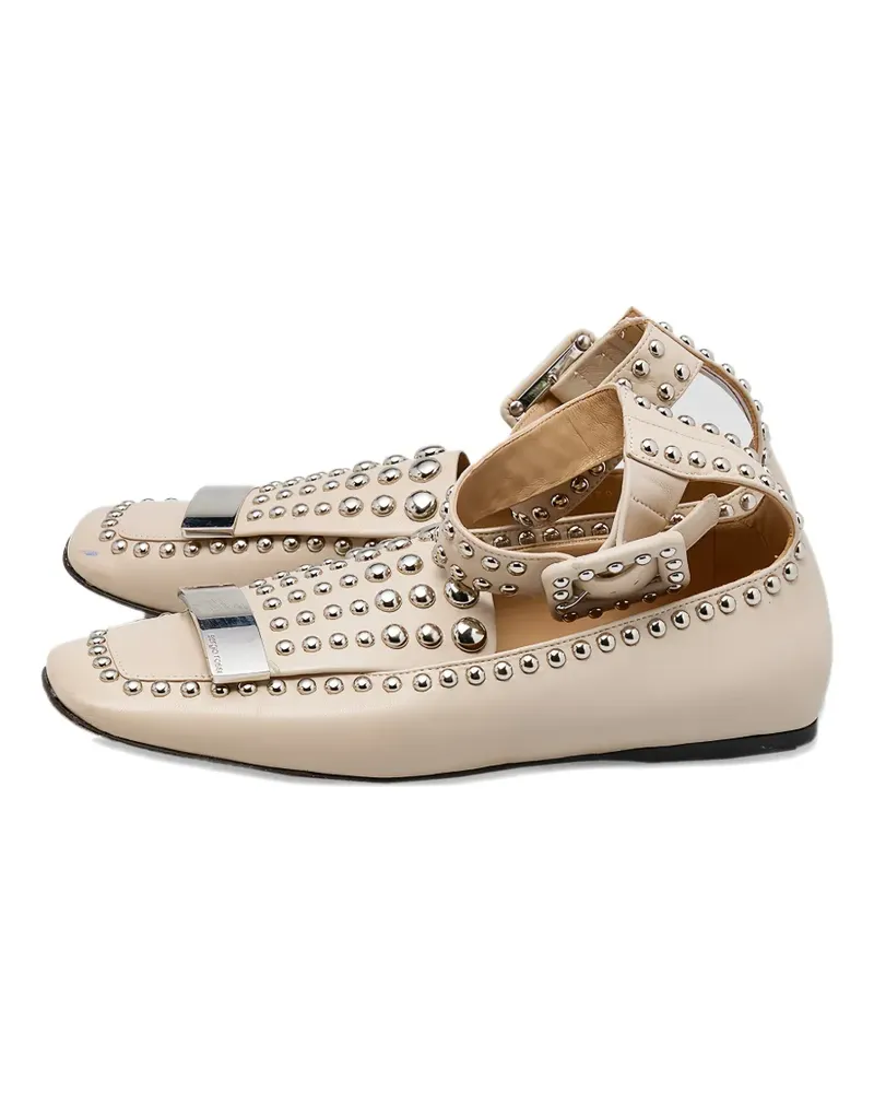 Sergio Rossi studded ankle-cuff ballet flats - Nude Nude